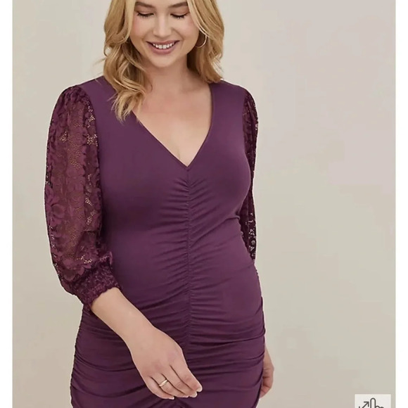 Torrid Lace Sleeve Tunic V-Neck Ruched Front Long Top Plus Size 1 1X 14 16 NWT - Picture 5 of 16